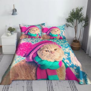 Schöner Katzenbettblatt Set Digitaldruck Polyester Bett Flachblatt mit Kissenbezug Druckbettsatz 1/1,2/1,35/1,5/1,8/2,0 m