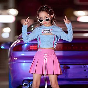 Flickor Cheerleading Clothes Jazz Dancing Costume Long Sleeve Tops Pleated Kirt Hip Hop Street Dance Stage Wear Kpop Outfit 6223