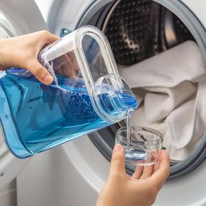 Leakroof pralni detergent Dozownik Plastikowy przezroczysty proszek proszkowy proszek materiał zmiękczający pojemnik z uszczelnionymi zbóż słoik