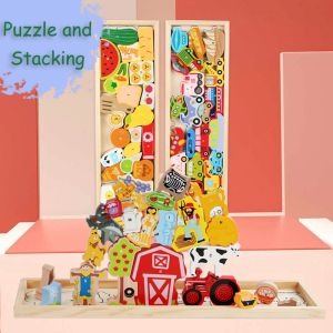 Crianças Montessori 3d Puzzles de animais Puzzos de madeira Carros de brinquedo de brinquedos frutas blocos cognitivos Toys Farm Games de correspondência educacional marinha