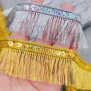 Utsökta paljetter guld och silver tråd tofs rad gräns diy hat kläder hem textil gardin hem kanthantverk material