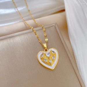 Pendant Necklaces Golden White Heart Necklace Woman With Bubble Enamel Iced Out For In CZ Zirconia Jewelry Coeur De Bulle