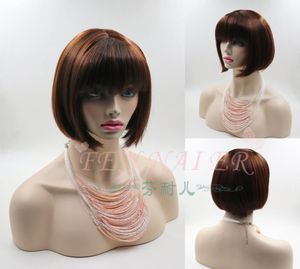 Ms Bobo head brown mixed color Qi Liu short straight hair foreign trade new long scalp high temperature silk wig1241226