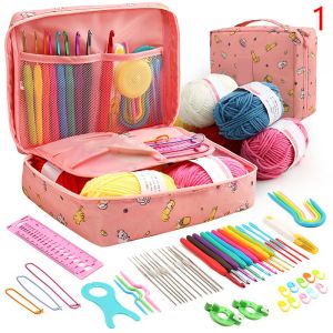 1Set Women Present till nybörjare Wool Crochet Kit Storage Bag Ergonomisk stickkickor Nålar Stickning Syverktygsset