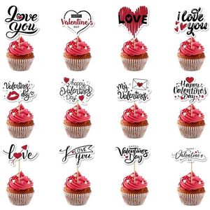 Party Supplies 48sts Valentine's Day Cake Toppers- Happy Valentines Decorations