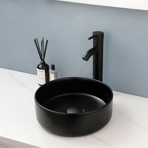 Yanksmart Black Ceramic Round Bathroom Basin Sink Faucet Set Bowl Bowl bessel Washbasin Deckマウントミキサーウォータータップ付きポップアップドレイン