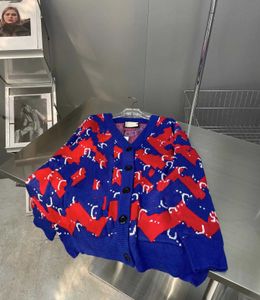 Women's Sweaters blue red classic color matching wavy stripe contrast color full print elegant cardigan women