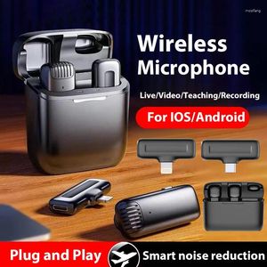 Microphones Wireless Mini Microphone With Charging Box Portable Bluetooth Speaker Lavalier Professional Live Interview Video Recording Lapel