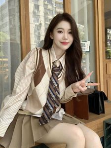 Японская милая юбка школьная форма женская корейская зимняя вязаная ветер жилет V-образный вырезок
