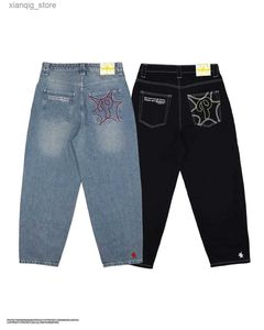 Mäns jeans broderi raka brett ben jeans mens och kvinnor streetwear 2023 nya hajuku bokstäver avslappnade enkla baggy jeans y2k byxor l49