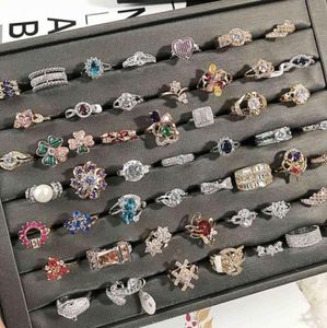 Europe Trendy Shiny Zircon Band Rings Colorful Rhinestone Delicate Women Crystal Wedding Ring Fashion Jewelry Mix4451658