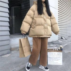 Women's Down Winter Coat Women jacka parkas tjock höst svart överdimensionerad lila puffer bubbla huva harajuku kläder löst droppe