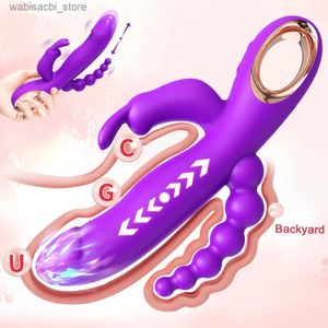 Andere Gesundheit Schönheitspunkte 3 in 1 G-Punkt-Kaninchenvibrator für Frauen Dildo Vagina Clitoris Stimulator Anal Doppel-Penetration Frauen Spielzeug für Erwachsene L49