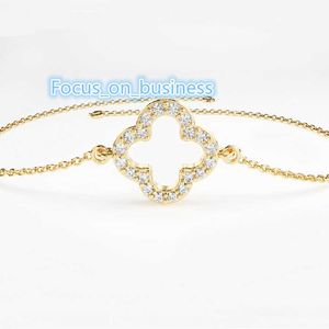 Classic Pure Silver 18K Gold Plated Women Diamond Four Clover Bracelet LYB0130