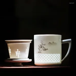 Becher Jingdezhen handbemalte Keramik-Tasse Tee-Trennungsinfuser mit Deckelfilter exquisiten Haushalt