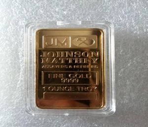 5st den icke magnetiska Johnson Matthey Gift JM Silver Gold Plated Bullion Souvenir Coin Bar med olika Laser Serial Number9224004