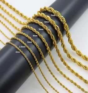 18k Gold Plated Rope Chain rostfritt stålhalsband för kvinnor män gyllene modedesign ed rep kedjor hip hop smycken gåva 2992321131192