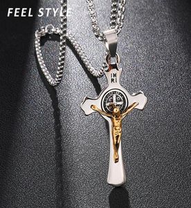 Hänghalsband Inri Jesus Cross Pendants Rostfritt stål Exorcism St Benedict Crucifix -halsband för män smycken23405981511