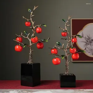 Figuras decorativas Simulação Persimmon Tree Apple Metal Metal Handicraft Artificial Plant Ornament Room Decoration Acessórios