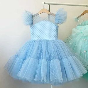Девичьи платья 2024 года в горошек-точках летние девочки сетчание принцесса платье для детей 4-10 лет свадебная вечеринка