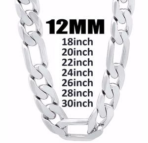 12mm Largura 925 Silver Men Men Chain Chain Jóias Moda de 1830 polegadas Men039s Curb de alta qualidade Jewerly Gift FA5918402