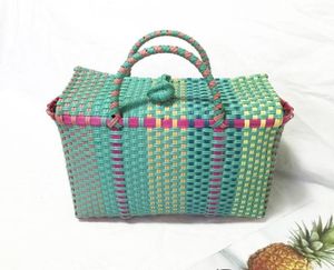 Kvinnor Weave Beach Woven Bucket Casual Handväskor Väskor Populära Mottagning av plastkorg Shopping Tote Storage Bag94128649245651