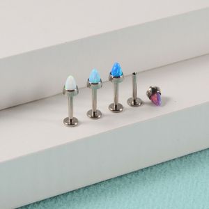 1 st 16g titanium labret kula opals spiral örhänge brosk flatback stud blå lila vit opal monroe läpp piercing smycken