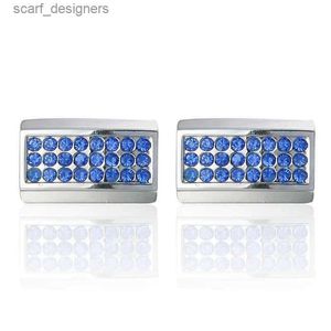 Cuff Links Hyx Jewelry Square de alta qualidade Botões de mangueira de cristal azul para a camisa francesa Bufflinks para masculino Moda Links Y240411