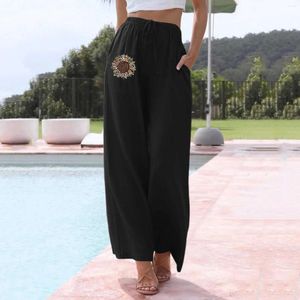 Calça feminina feminina feminina de pernas largas moda moda de tamanho de praia alta cintura alta cinta elástica casual calça de moletom para