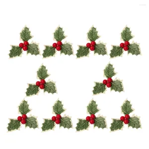 Decorative Flowers 10 Pcs Holly Leaves Berries Christmas Embroidered Patches Berry Leaf Accessories For The Tree