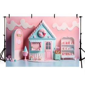 Mehofond Photography Background Summer Pink Scere Cream Shop Candy House Girl Birthday Party Cake Skon Decor Backdrop Photo Studi