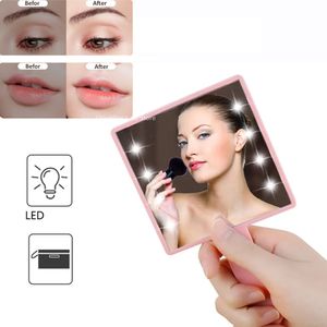 LED Handheld Mirror Makeup Portable Compact Ręczne lustro z 8x koraliki LED Podróżuj HD duże kwadratowe lustro kosmetyczne z uchwytem