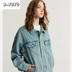 Women's Jackets B-TOTO Denim Jacket Casual Short Light Blue Basic Washed For 2024