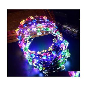 Party Favor Flashing LED Strings Glow Flower Crown pannband Lätt Rave Floral Hair Garland Luminous Wreath Wedding Presents WQ479 DR4770709