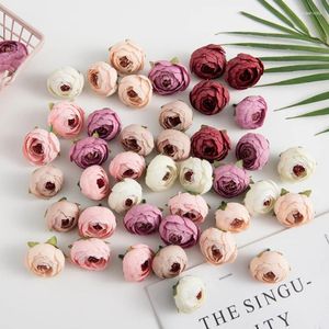 Decorative Flowers 50/100PCS Artificial Silk Tea Roses Bud Diy Gifts Candy Box Christmas Decorations For Home Garden Wedding Accessories