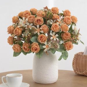 Dekorative Blumen im Freien gefälschte elegante künstliche Rosenzweig mit 6 Köpfen für Home Wedding Party Decor Kunst Seiden innen stilvoll