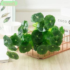 装飾的な花3-5pcs/シミュレーション銅金草の小さな蓮の葉の緑の植物装飾リビングルームの花のアレンジ