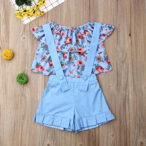 2pcs Toddler Baby Girl Roupas 16y Conjuntos de roupas Flor Offshoulder Topsbib