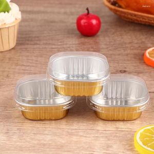 Baking Moulds 10Pcs Square Aluminum Foil Cups With Lids Heat Resistant Cupcake Liner Molds Dessert Cake Box Lid Pastry Tools