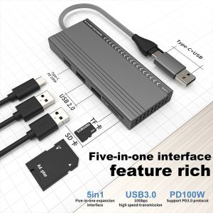 ハブM.2 NVME / SATA SSDエンクロージャー7 in 1 USB Typec Hub USB 3.2 Gen 2 10Gbps外部M2アダプターケースSD / TFカードスロット用PCラップトップ用