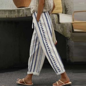 Women's Pants Womens Tall Retro Art Ethnic Geometric Print Loose Lace Casual Linen