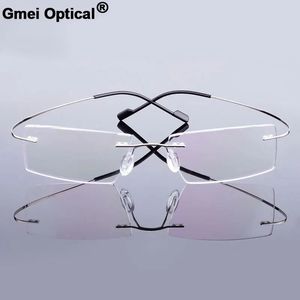 GMEI光学ファッションリムレスメガネフレームメモリ合金眼鏡処方箋超軽量柔軟なフレーム9色T8089 240411