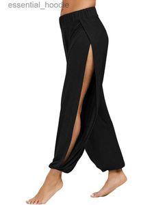 Kvinnors byxor capris glad pretty plus size womens sommarpron strandbyxor lösa dans breda ben byxor elastisk midja öppen hög delad c240411