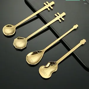 Kaffescoops Musikinstrument Lång handtag Mixing Spoon Creative Söt delikat 304 Mjölkskedar för rostfritt stål