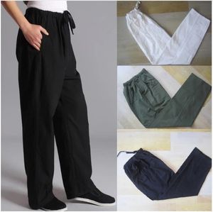 100% bawełniane chińskie tradycyjne męskie spodnie kung fu wu shu tai chi elastyczne talia luźne długie spodnie s m l xl xxl xxxl240408