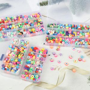 45 typer pärlsatser box polymer lera frö akryl bokstäver pärlor smycken gör kit set för flickor barn elastiska sladdar diy armband