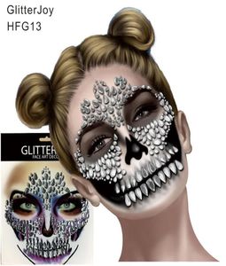 HFG13 Festival-Schädel-Knochen-Gesichtsschmuck mit Zähnen, Make-up-Aufkleber für Karneval, Nacht, Clubbing, Make-up, Körperkunst, 4072945