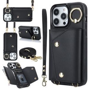 مصمم iPhone Case Phone Case Crossbody Ring Wallet Card Card Black Leather Leather Case Protection Card for iPhone 15 Pro Max Apple 14 iPhone 13 iPhone 12 Apple