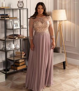 Party Dresses Charming Beaded Lace Plus Size Prom Sheer Bateau Neck A Line Long Sleeves Evening Gowns Floor Length Chiffon Formal