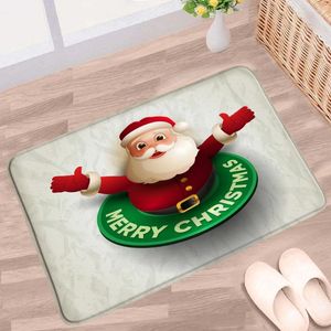 Bath Mats Cute Santa Claus Mat Elk Xmas Tree Merry Christmas Gift Red Decorative Cloth Non-slip Rug Kitchen Doorway Aisle Carpet